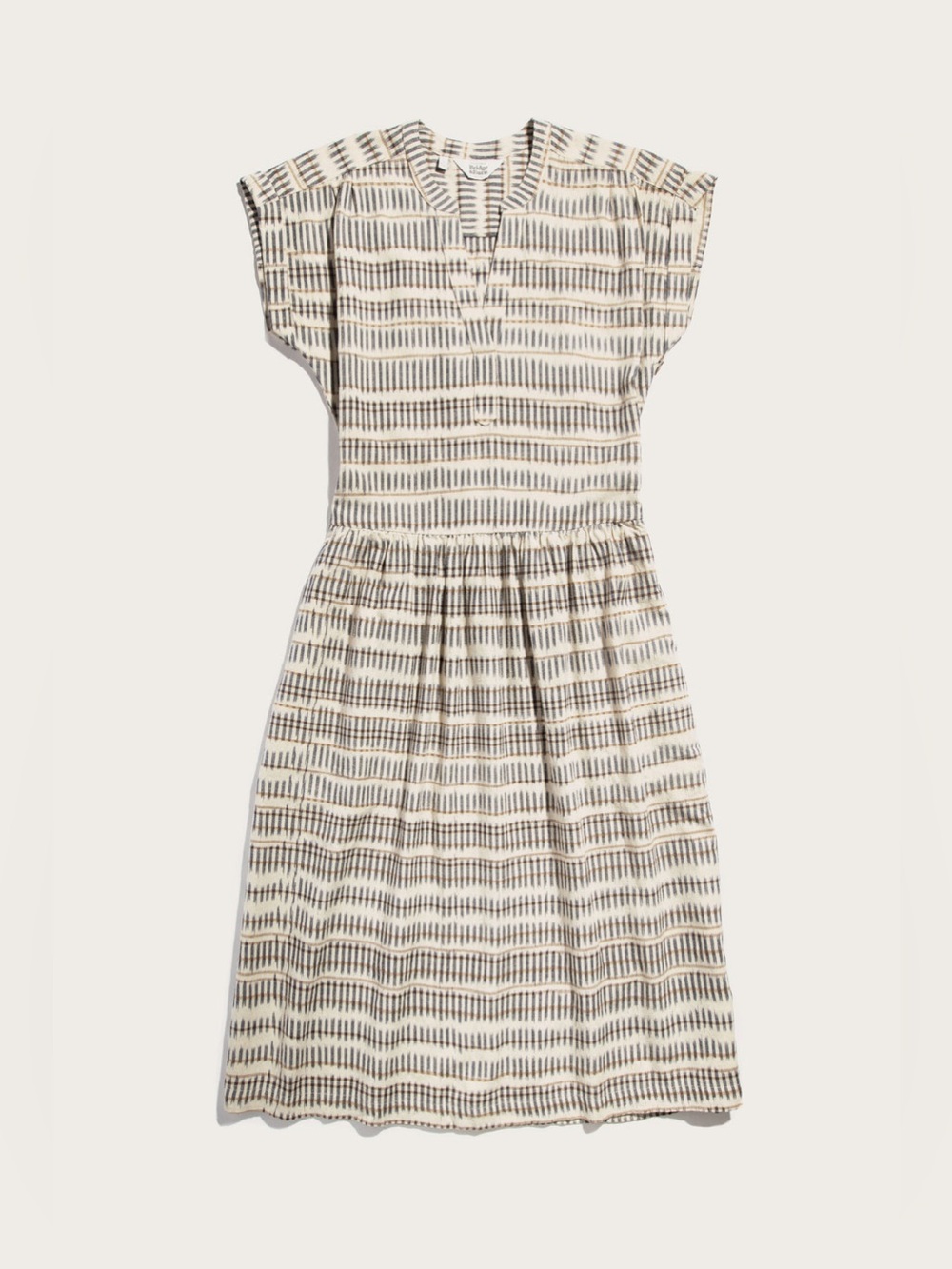 Bridge & Burn The Ira Midi Dress in Mushroom Ikat Stripe Organic Cotton Size XS - Picture 15 of 15